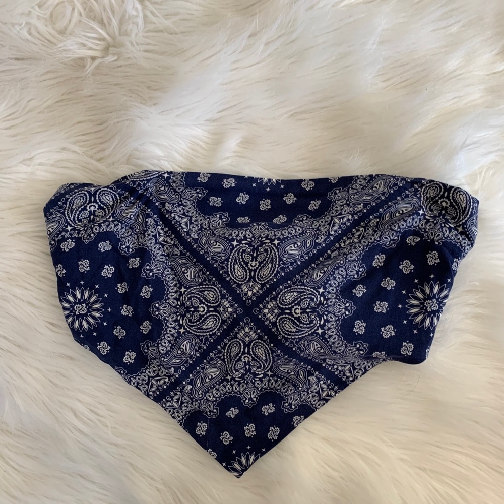 Navy bandana top with adjustable tie